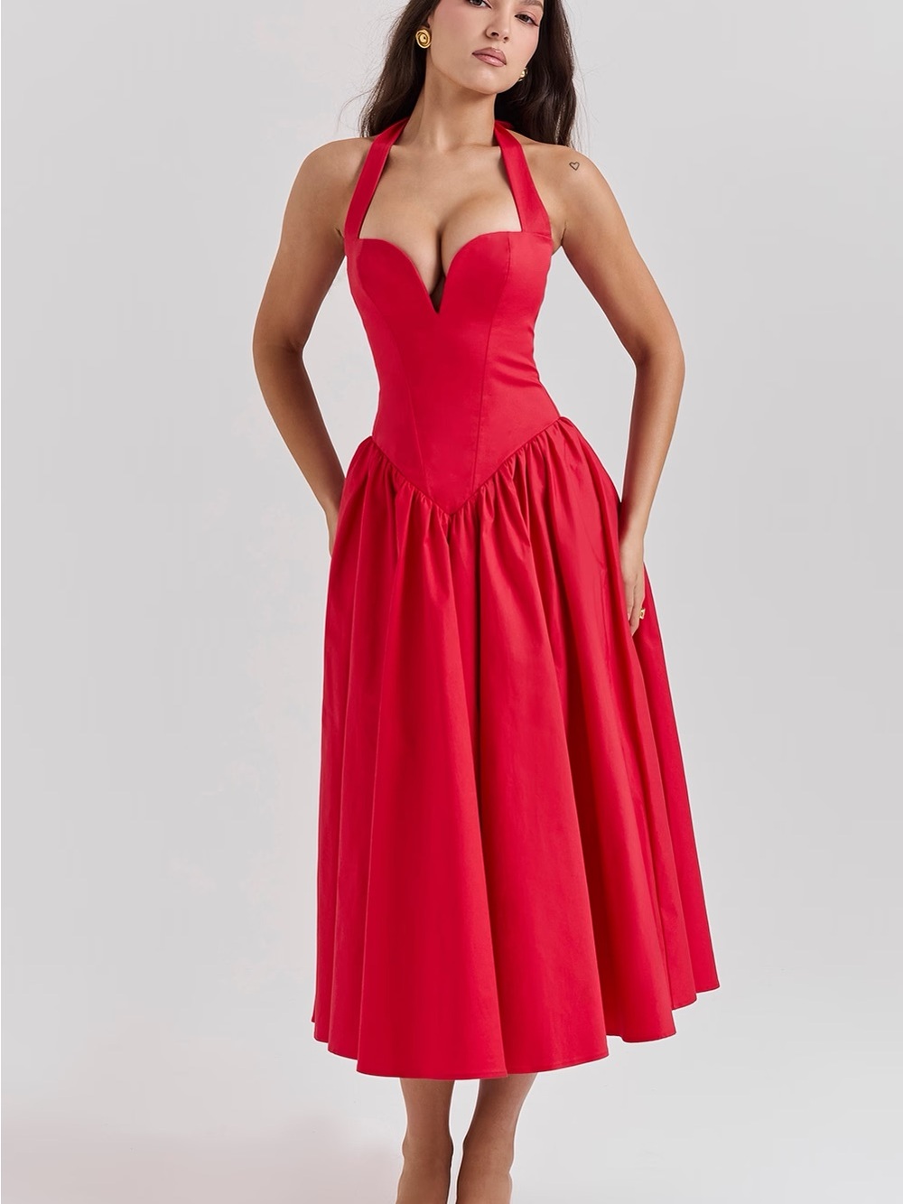 House of CB Coquette Red Halter Sweetheart Midi Gown